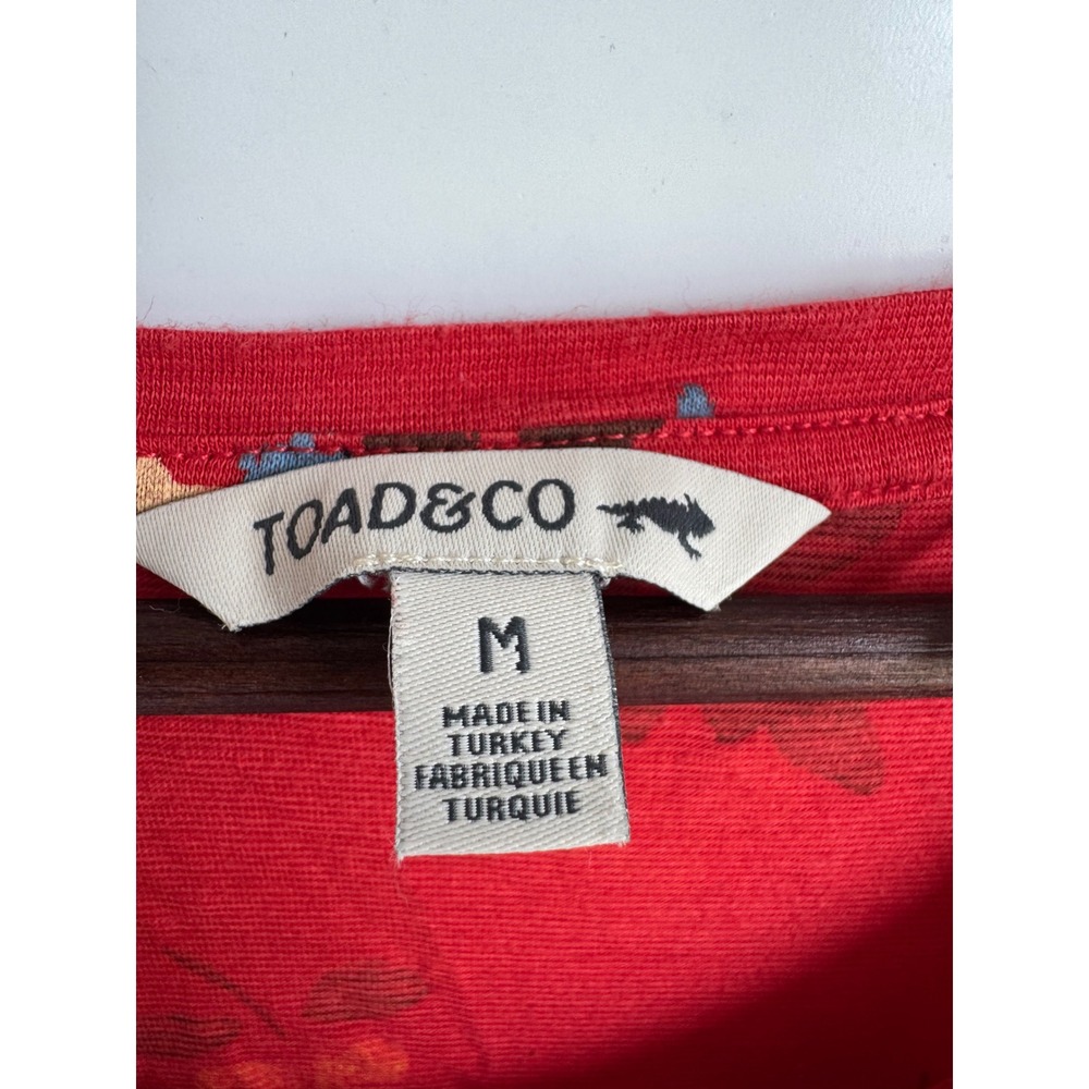 Toad & Co Red Floral Tie Wrap Dress Tencel Organic Cotton Medium pockets midi - Picture 2 of 8